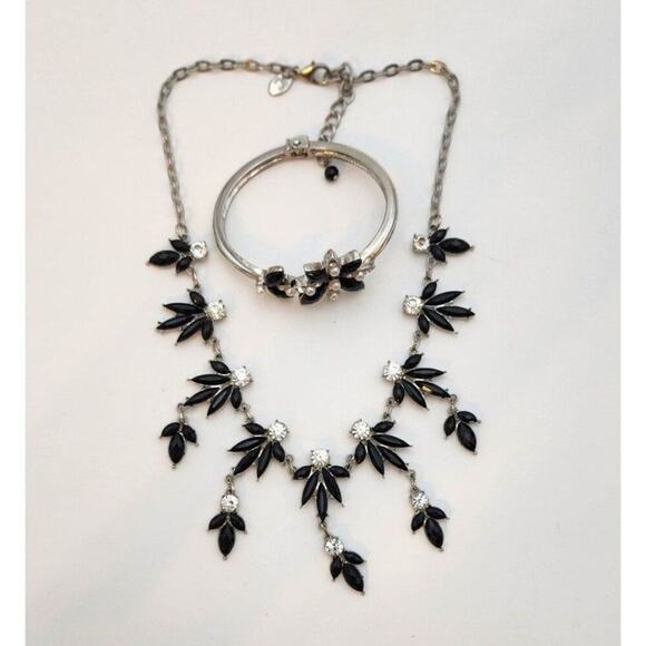 Vintage Charming Charlie Necklace and Bracelet Jewelry Set Black Dangle Crystals - Picture 1 of 6